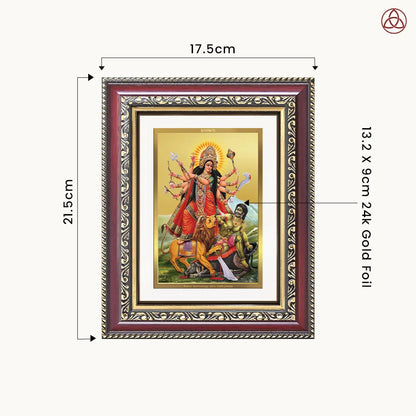 Durga-Mahishasura Mardini | Goddess Durga Slaying Mahishasura Wall & Tabletop Photo Frame in 24K Gold Plated Foil