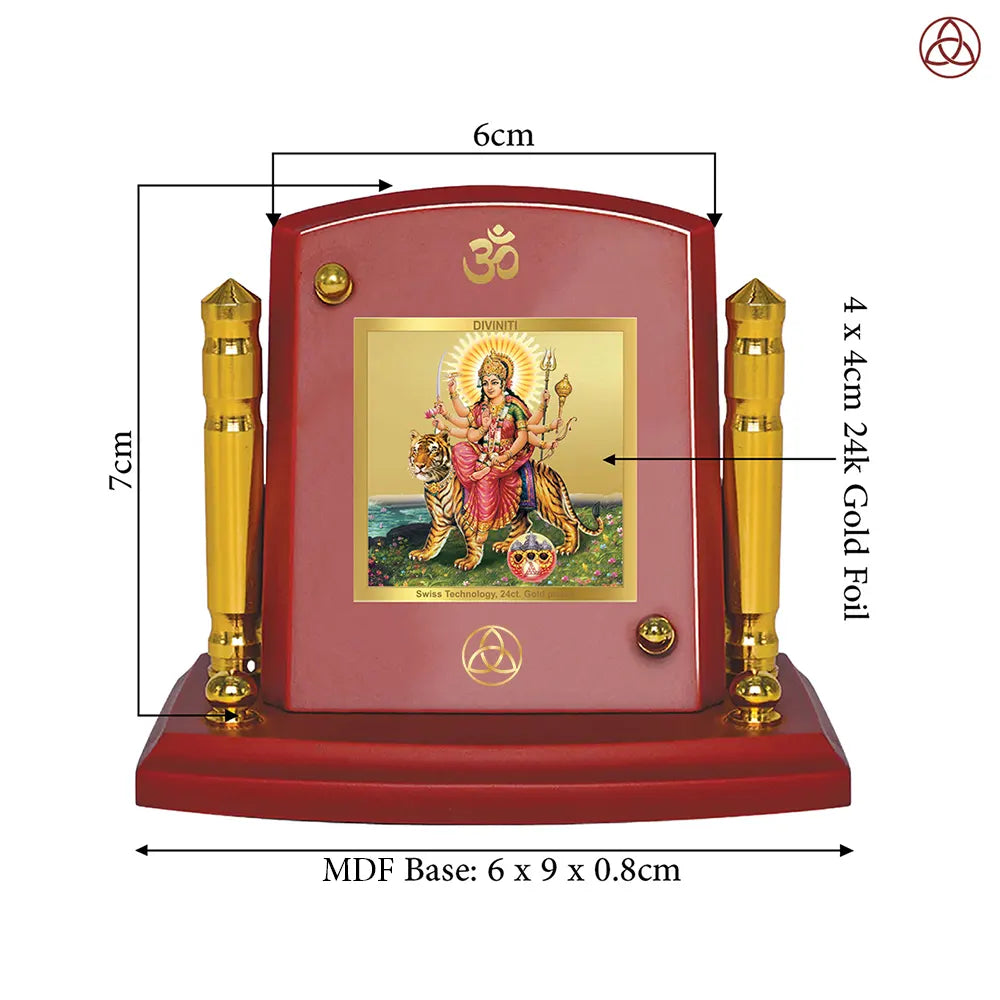 Durga-Sherawali Mata with Pind | Goddess of Power & Protection Car Dashboard Frame in 24K Gold Plated Foil