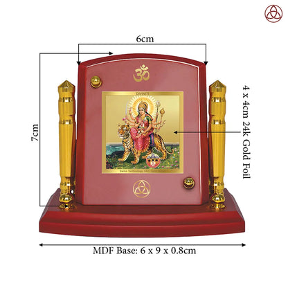 Durga-Sherawali Mata with Pind | Goddess of Power & Protection Car Dashboard Frame in 24K Gold Plated Foil