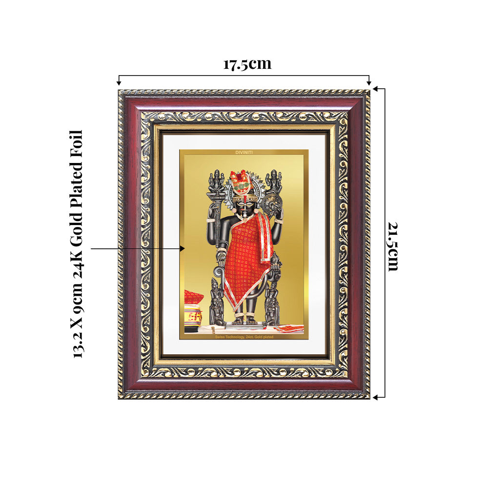 Dwarkadhish Photo Frame in 24K Gold Plated Foil showing dimensions