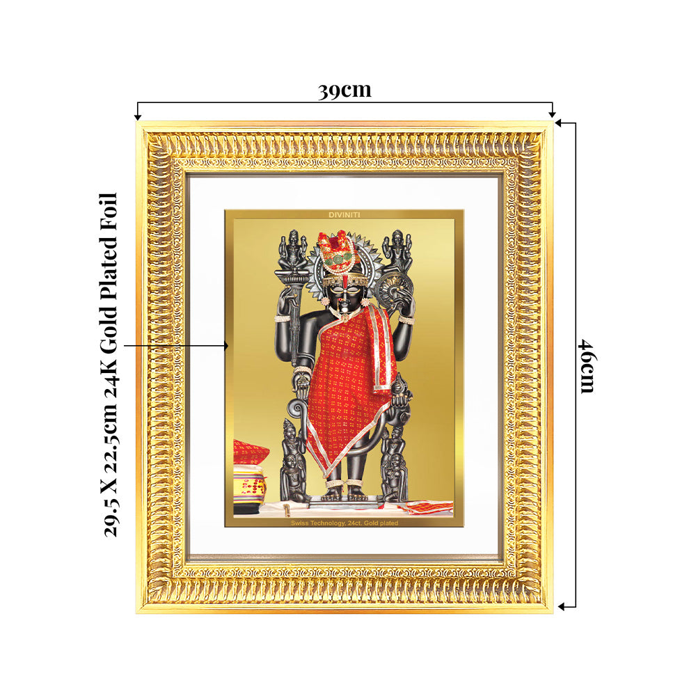Dwarkadhish wall and tabletop frame in 24K gold plated foil, showcasing Lord Krishna of Dwarka.