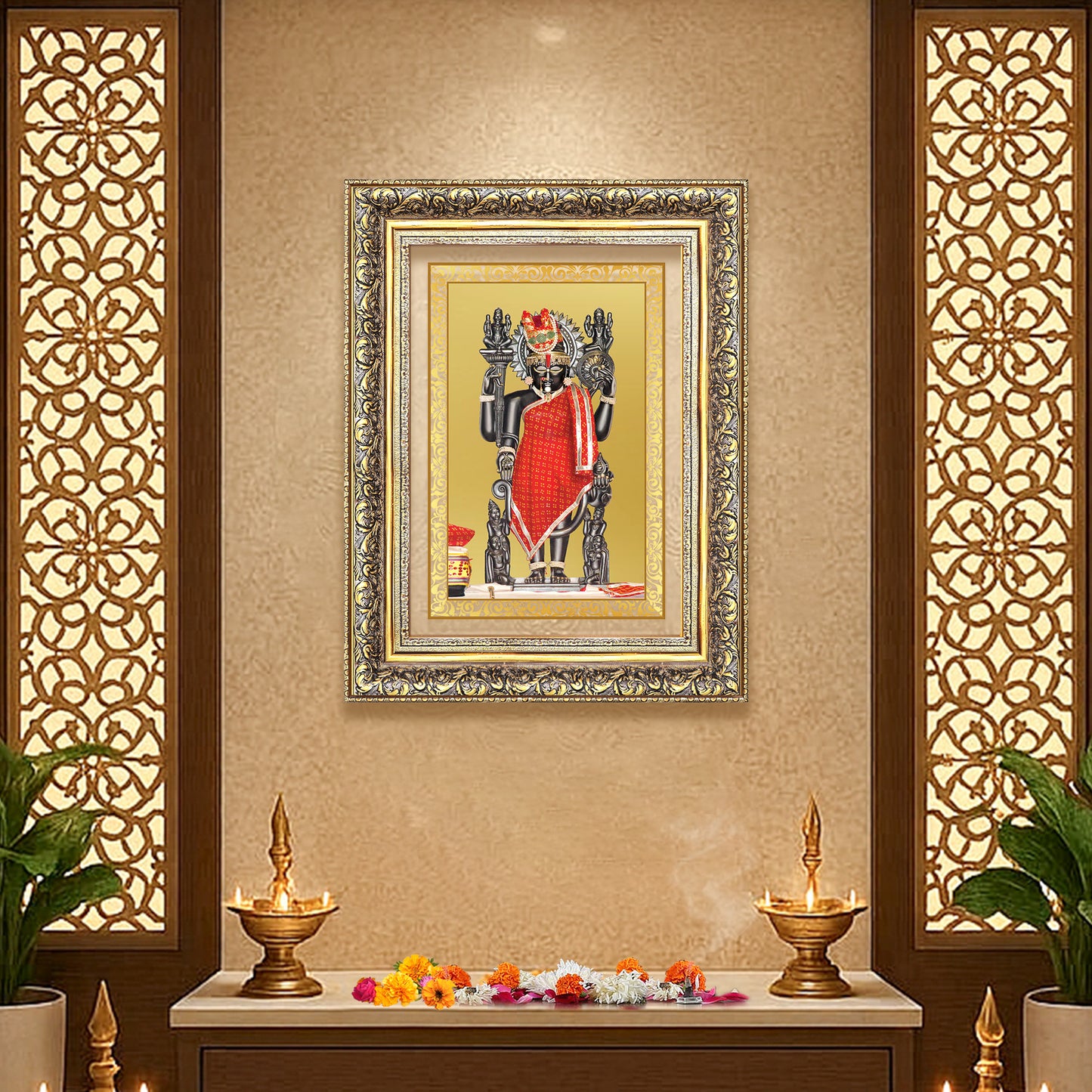 Dwarkadhish | Lord Krishna of Dwarka Wall Photo Frame in 24K Gold Plated Foil