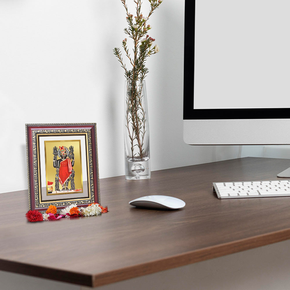 Dwarkadhish Photo Frame in 24K Gold Plated Foil displayed on wooden table