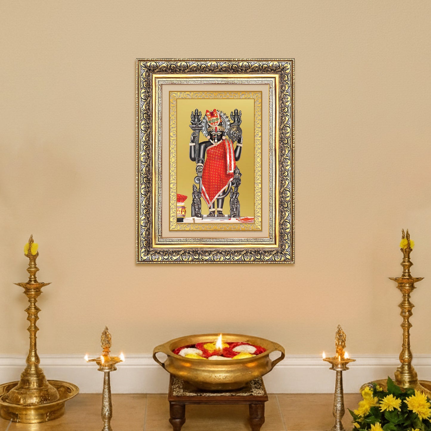 Dwarkadhish | Lord Krishna of Dwarka Wall Photo Frame in 24K Gold Plated Foil