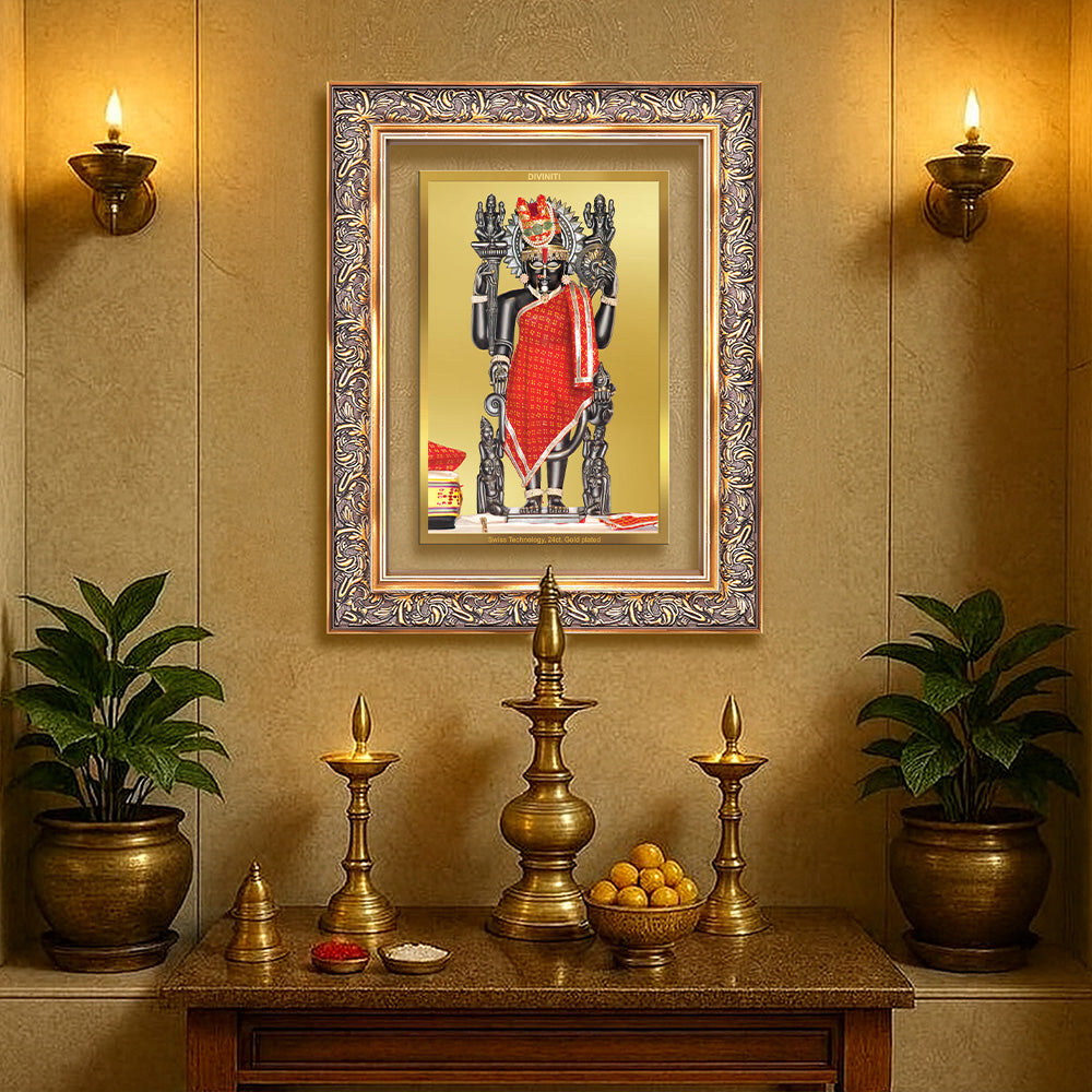 Dwarkadhish | Lord Krishna of Dwarka Wall Photo Frame in 24K Gold Plated Foil