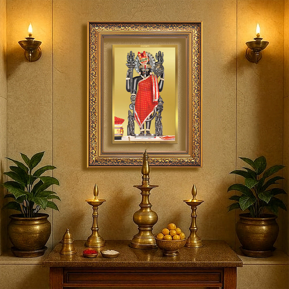 Dwarkadhish | Lord Krishna of Dwarka Wall Photo Frame in 24K Gold Plated Foil