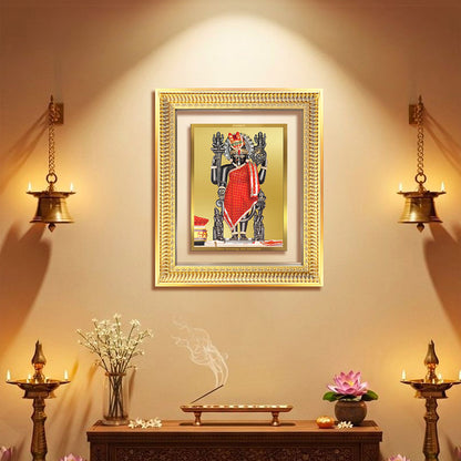 Dwarkadhish wall and tabletop frame in 24K gold plated foil, depicting Lord Krishna in a regal pose.