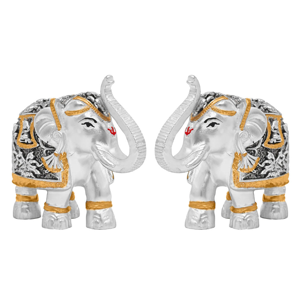 Diviniti 999 Silver Plated Elephant Pair Statue for Home & Office Decor