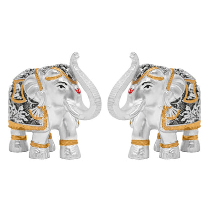 Diviniti 999 Silver Plated Elephant Pair Statue for Home & Office Decor