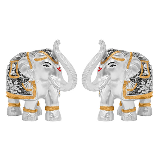 Diviniti 999 Silver Plated Elephant Pair Statue for Home & Office Decor