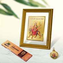 Load image into Gallery viewer, DIVINITI Durga Mantra DG 2.5 Gold Plated Photo Frame, 24K Double sided Gold Plated Pendant 18 MM and Classic Sandalwood Incense Sticks For Navratri Festival Prayer &amp; Auspicious Occasion (Combo)

