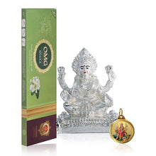Load image into Gallery viewer, DIVINITI 999 Silver Plated Laxmi Ji Idol, 24K Double Sided Gold Plated Pendant 18 MM and OMG Mogra Incense Sticks for Navratri Festival Prayer &amp; Auspicious Occasion (Combo Pack)
