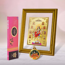 Load image into Gallery viewer, DIVINITI Nav Durga DG 2.5 Gold Plated Photo Frame, 24K Double sided Gold Plated Pendant 18 MM and OMG Rose Incense Sticks For Navratri Festival Prayer &amp; Auspicious Occasion (Combo Pack)
