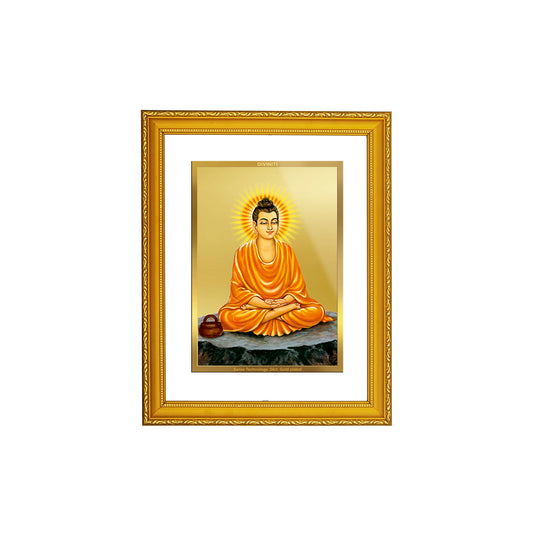 DIVINITI 24K Gold Plated Foil Lord Buddha Photo Frame Idol for Home Decor, Prayer, Workshop, Prayer, Gift|DG101 Size 2 (22.6x18.4 CM)
