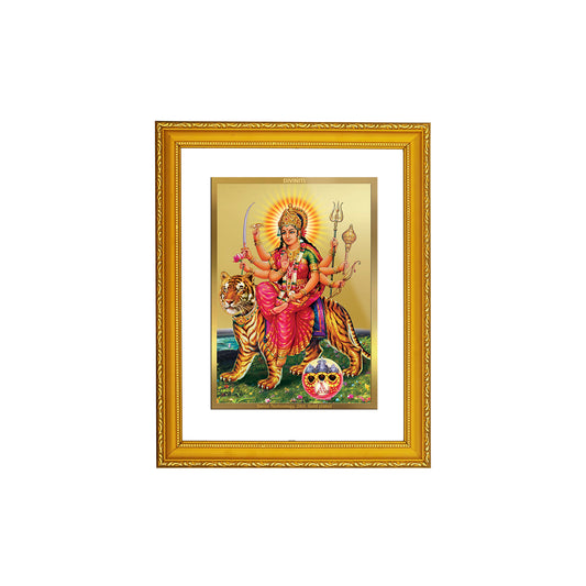 DIVINITI 24K Gold Plated Foil Durga Mata Photo Frame Idol for Wall Hanging, Home Decor, Prayer, Workshop, Premium Gift|DG101 Size 2 (22.6x18.4 CM)