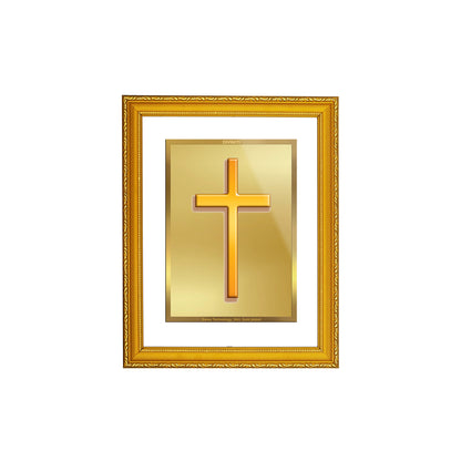 DIVINITI 24K Gold Plated Foil Holy Cross Modern Photo Frame Idol for Prayer, Home Decor, Workshop, Wall Hanging, Gift|DG101 Size 2 (22.6x18.4 CM)