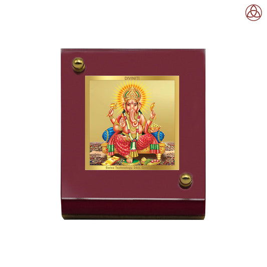 Ganesha | Divine Lord Ganesha Car Dashboard & Tabletop Photo Frame in 24K Gold Plated Foil