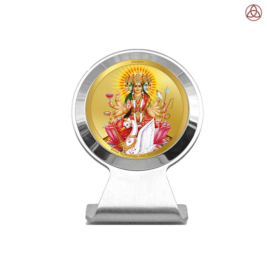Gayatri Mata | Divine Goddess Gayatri Car Dashboard & Tabletop Photo Frame in 24K Gold Plated Foil