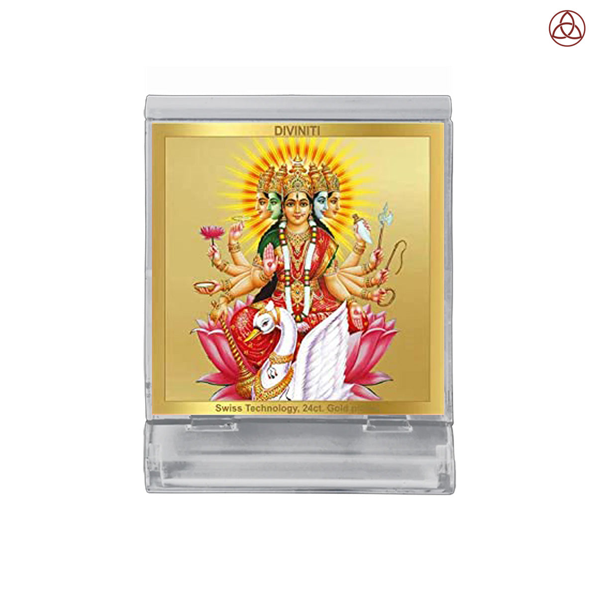 Gayatri Mata | Divine Goddess Gayatri Car Dashboard & Tabletop Photo Frame in 24K Gold Plated Foil