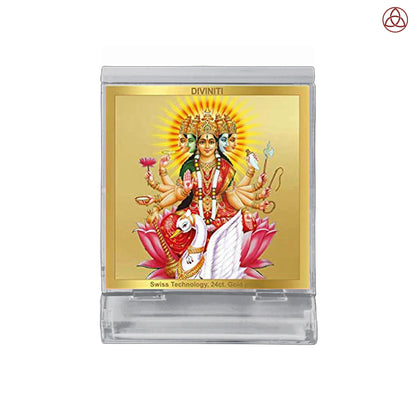 Gayatri Mata | Divine Goddess Gayatri Car Dashboard & Tabletop Photo Frame in 24K Gold Plated Foil