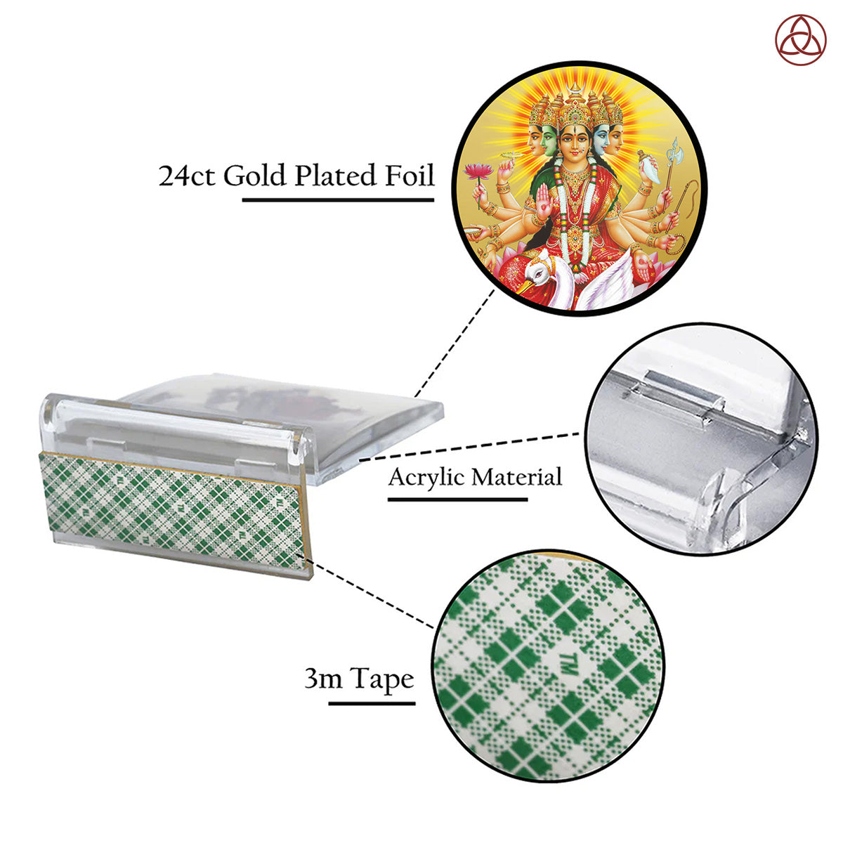 Gayatri Mata | Divine Goddess Gayatri Car Dashboard & Tabletop Photo Frame in 24K Gold Plated Foil