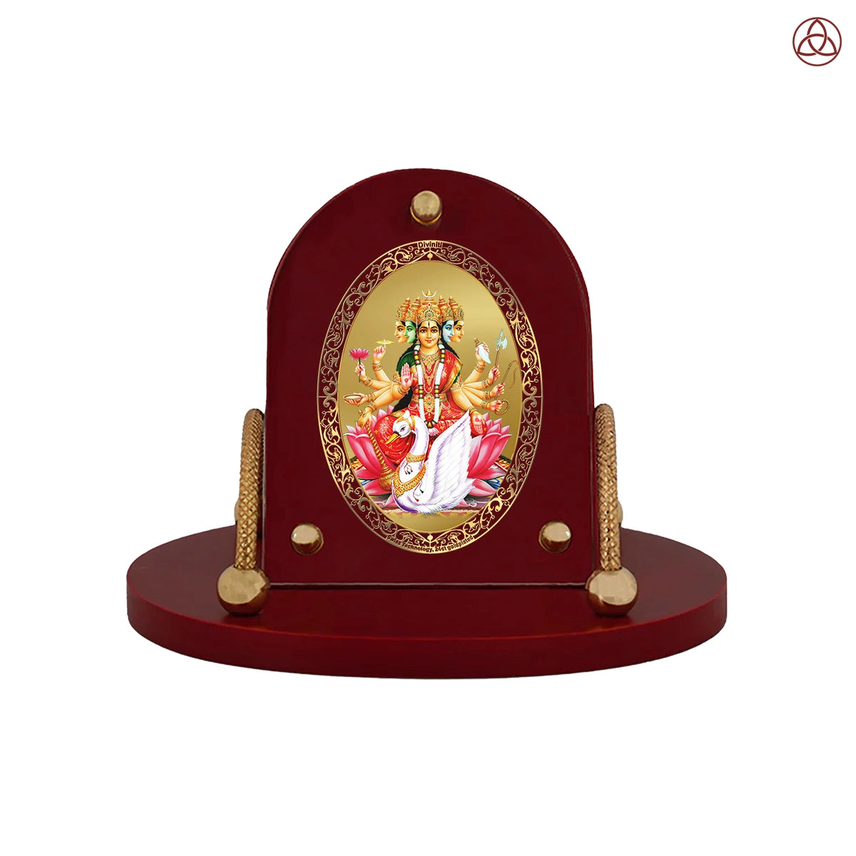 Gayatri Mata | Divine Goddess Gayatri Car Dashboard & Tabletop Photo Frame in 24K Gold Plated Foil