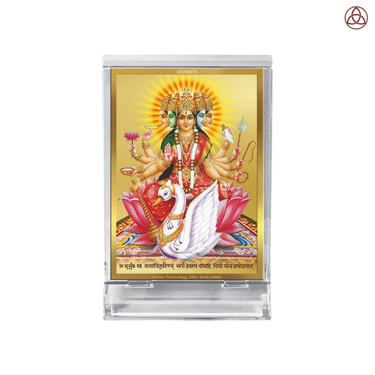 Gayatri Mata | Goddess of Wisdom & Purity Car Dashboard Frame in 24K Gold Plated Foil