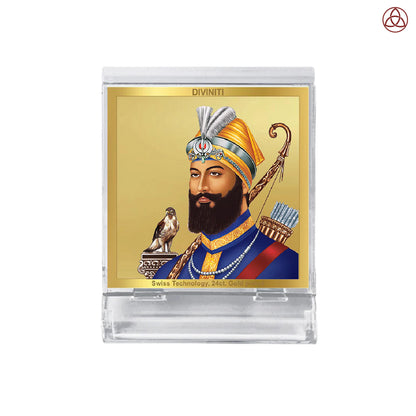 Guru Gobind Singh Ji | Divine Sikh Guru Car Dashboard & Tabletop Photo Frame in 24K Gold Plated Foil