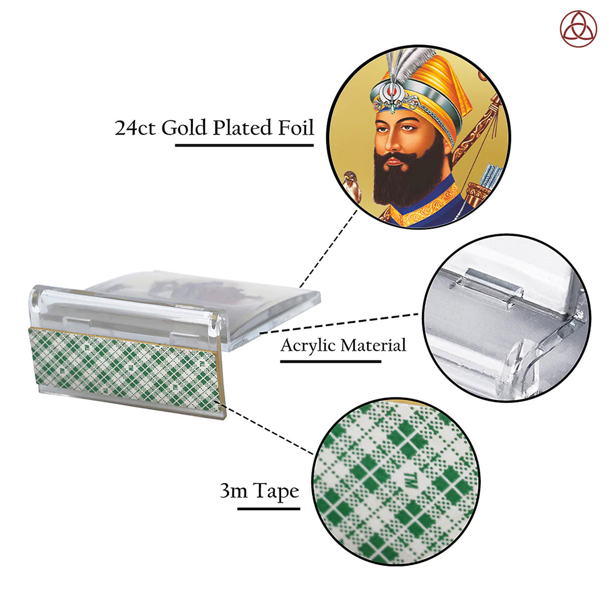 Guru Gobind Singh Ji | Divine Sikh Guru Car Dashboard & Tabletop Photo Frame in 24K Gold Plated Foil