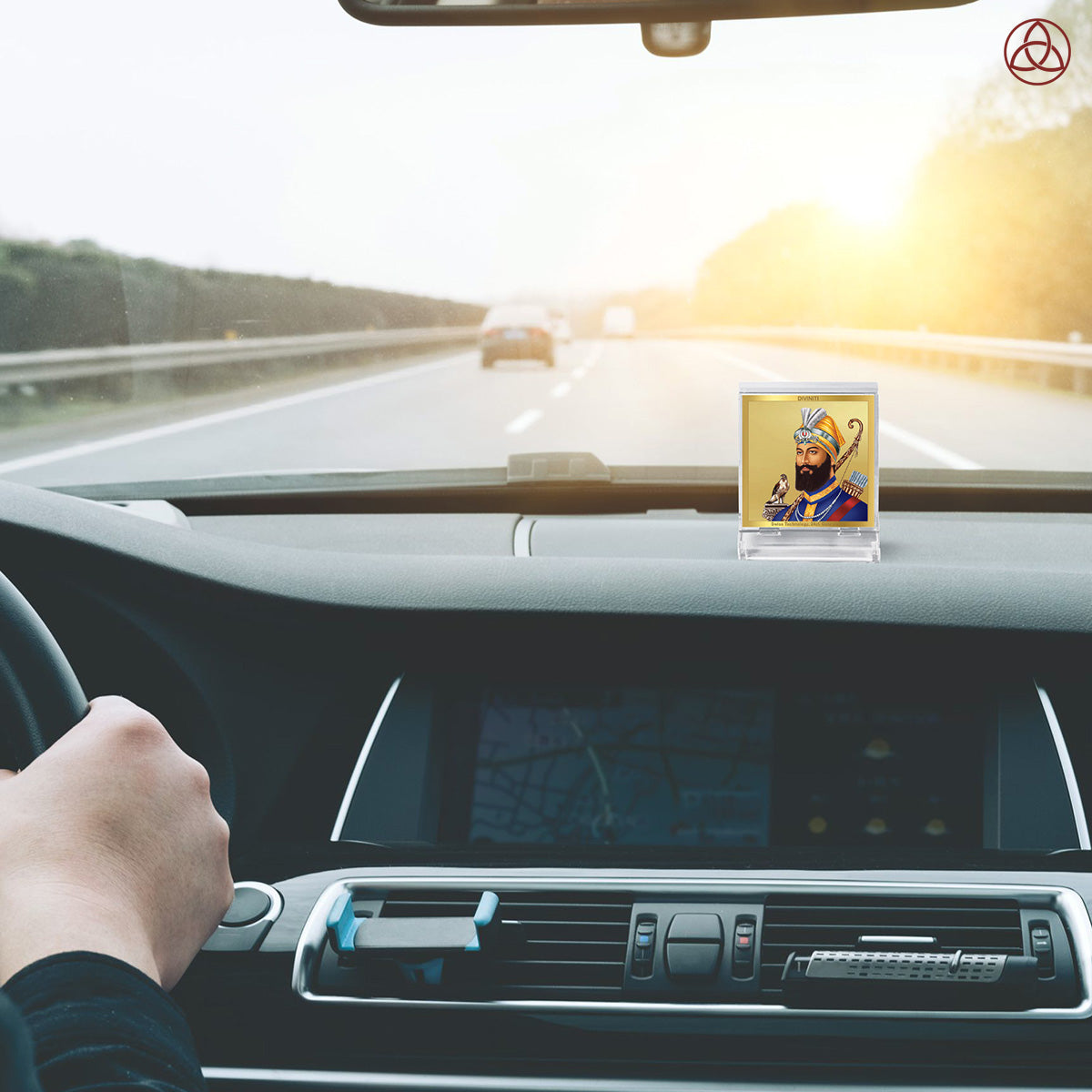 Guru Gobind Singh Ji | Divine Sikh Guru Car Dashboard & Tabletop Photo Frame in 24K Gold Plated Foil
