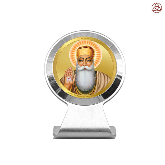 Guru Nanak Dev Ji | Divine Sikh Guru Car Dashboard & Tabletop Photo Frame in 24K Gold Plated Foil