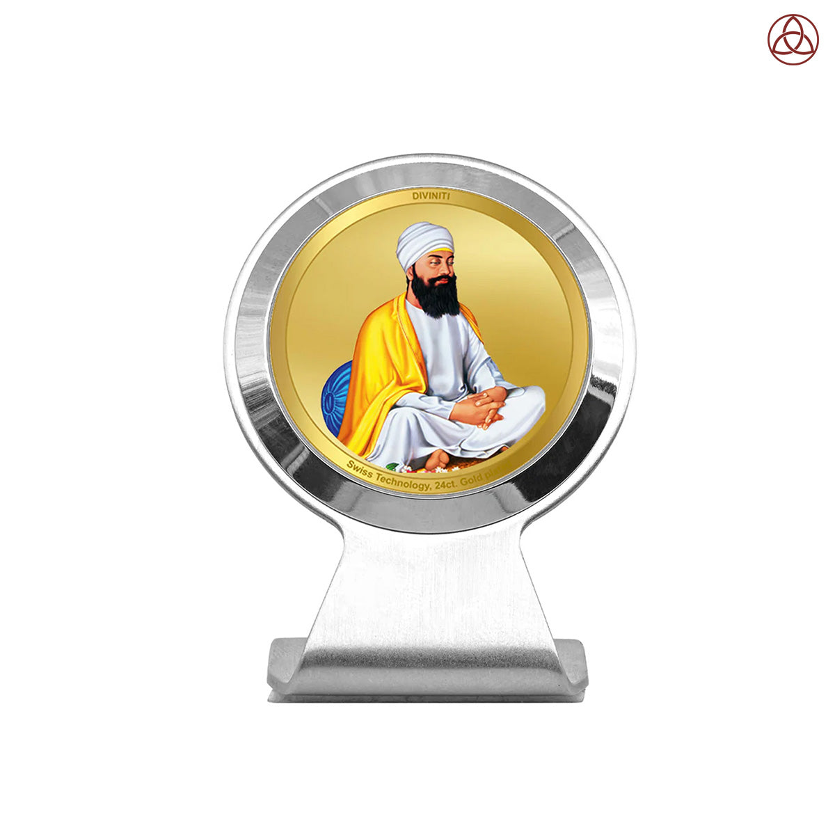 Guru Tegh Bahadar Ji | Divine Sikh Guru Car Dashboard & Tabletop Photo Frame in 24K Gold Plated Foil