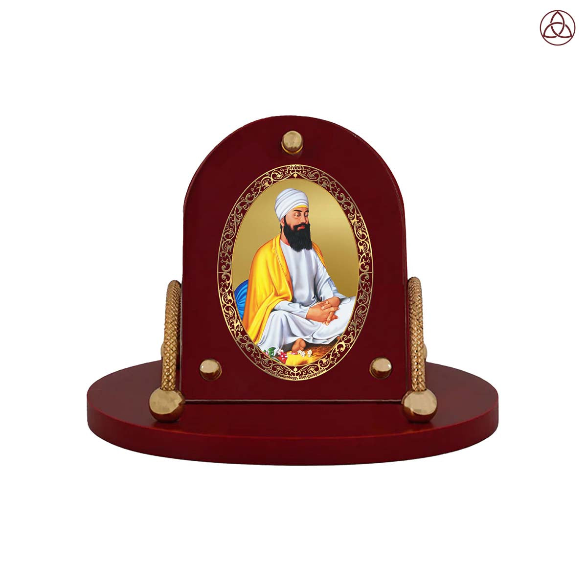 Guru Tegh Bahadar Ji | Divine Sikh Guru Car Dashboard & Tabletop Photo Frame in 24K Gold Plated Foil
