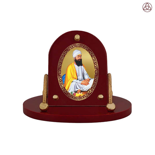 Guru Tegh Bahadar Ji | Divine Sikh Guru Car Dashboard & Tabletop Photo Frame in 24K Gold Plated Foil