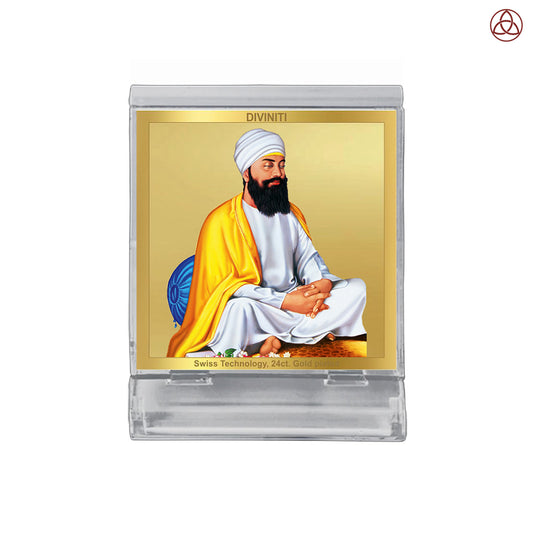 Guru Tegh Bahadar Ji | Divine Sikh Guru Car Dashboard & Tabletop Photo Frame in 24K Gold Plated Foil
