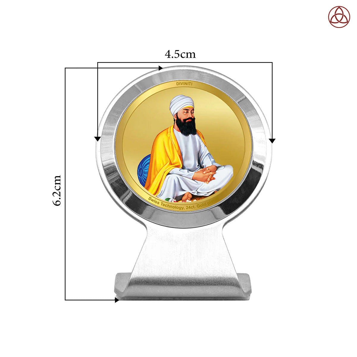 Guru Tegh Bahadar Ji | Divine Sikh Guru Car Dashboard & Tabletop Photo Frame in 24K Gold Plated Foil