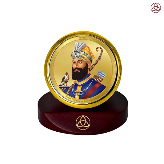 Guru Gobind Singh Ji | Tenth Sikh Guru and Creator of Khalsa Panth Spiritual Car Dashboard Frame in 24K Gold Plated Foil