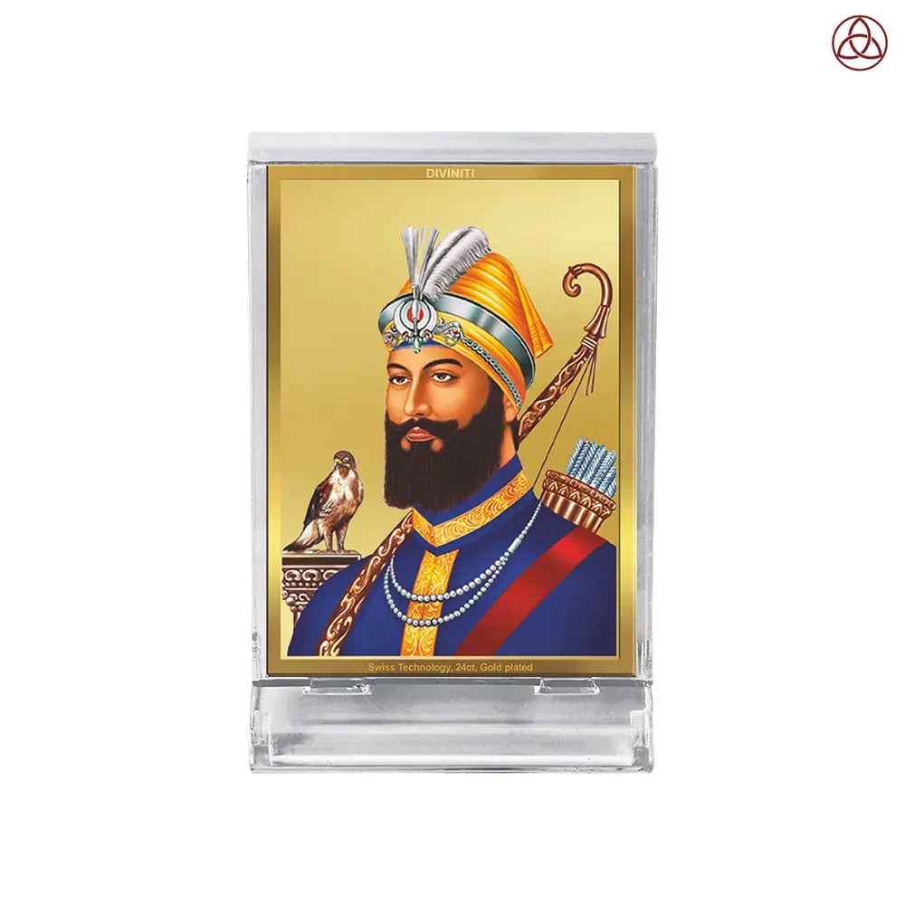 Guru Gobind Singh Ji | Tenth Sikh Guru and Creator of Khalsa Panth Spiritual Car Dashboard Frame in 24K Gold Plated Foil