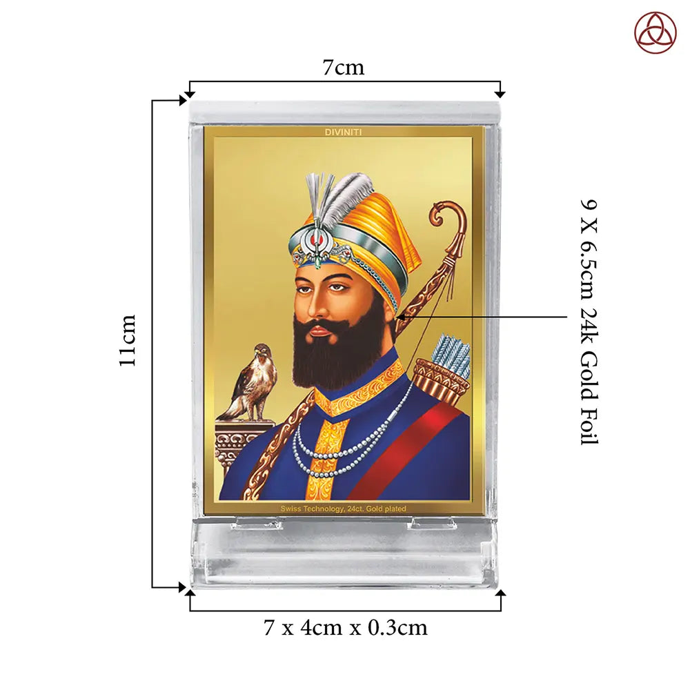 Guru Gobind Singh Ji | Tenth Sikh Guru and Creator of Khalsa Panth Spiritual Car Dashboard Frame in 24K Gold Plated Foil