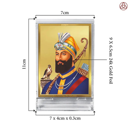 Guru Gobind Singh Ji | Tenth Sikh Guru and Creator of Khalsa Panth Spiritual Car Dashboard Frame in 24K Gold Plated Foil