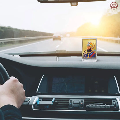 Guru Gobind Singh Ji | Tenth Sikh Guru and Creator of Khalsa Panth Spiritual Car Dashboard Frame in 24K Gold Plated Foil