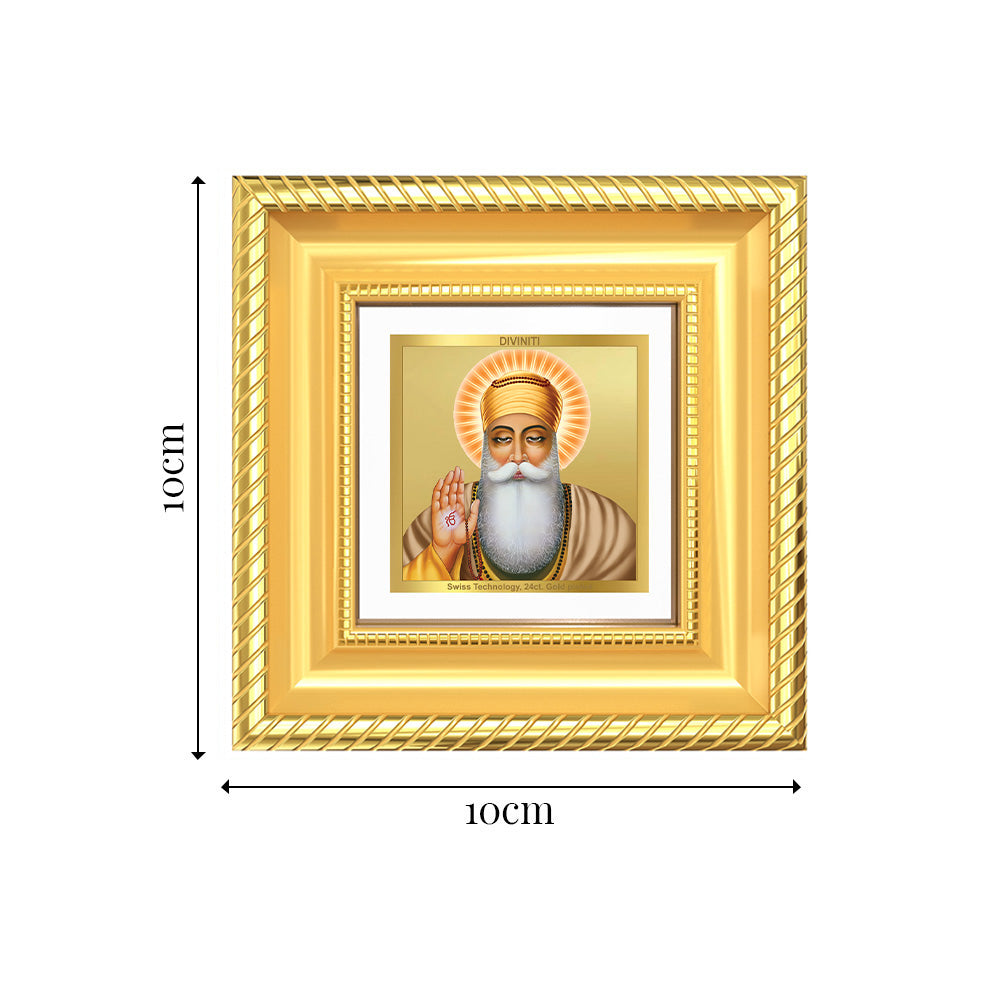 Diviniti Guru Nanak Dev Ji Tabletop Photo Frame in 24K Gold Plated Foil | Peace, Wisdom & Divine Blessings | DG015S1A (10x10 CM)