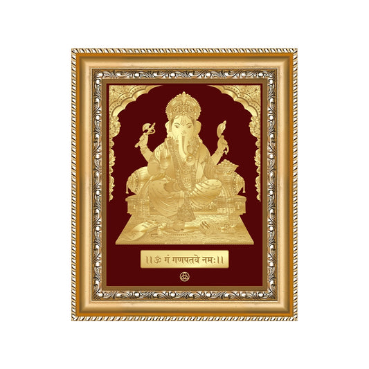 Lord Ganesha wall hanging with a sophisticated frame in 24K gold-plated foil, symbolizing divine love and devotion.