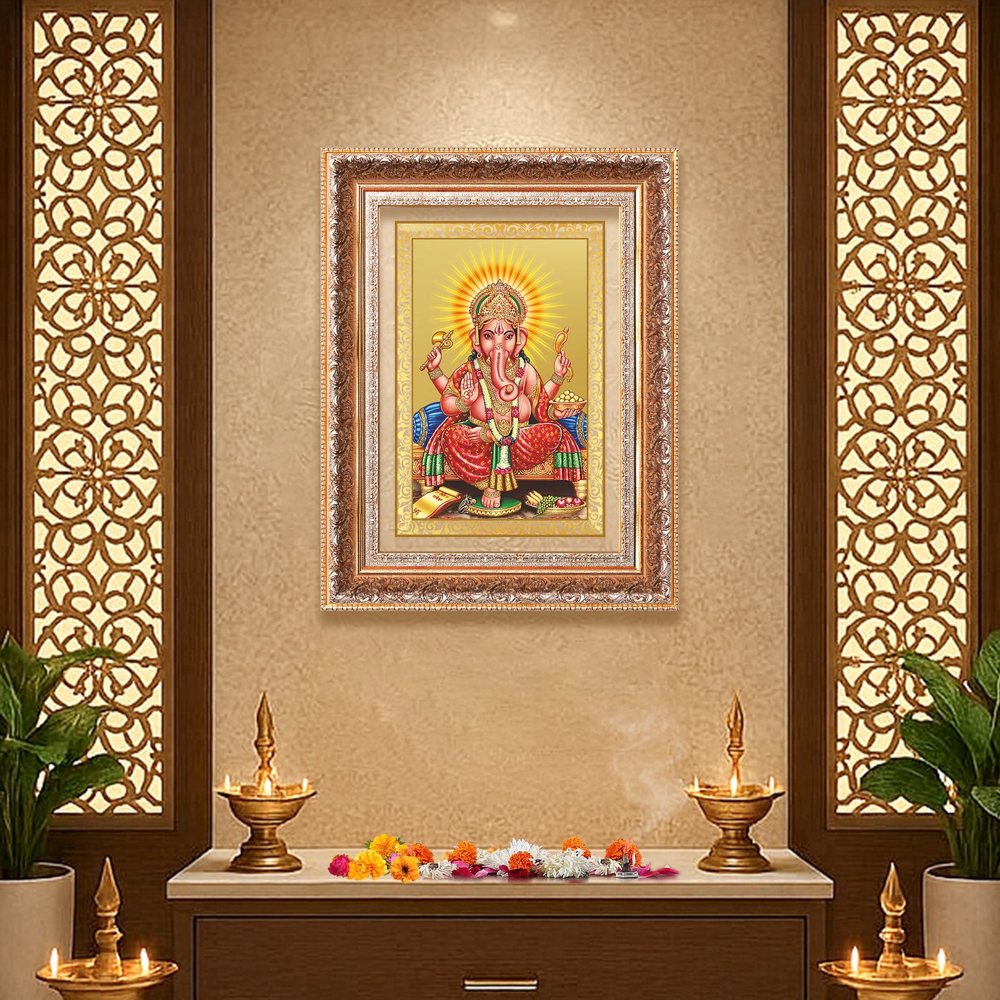 Ganesha | Lord Ganpati Wall Mount Photo Frame in 24K Gold Plated Foil