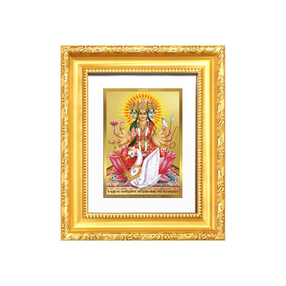 Gayatri Mata tabletop frame in 24K gold plated foil with divine imagery and elegant design.