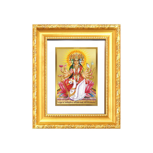 Gayatri Mata tabletop frame in 24K gold plated foil with divine imagery and elegant design.