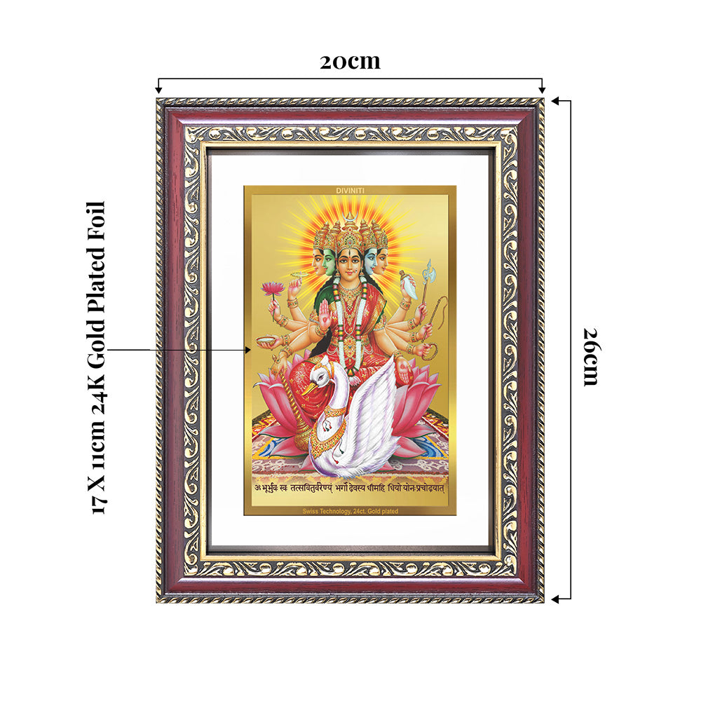 Gayatri Mata | Divine Goddess of Wisdom & Light Wall and Tabletop Photo Frame in 24K Gold Plated Foil