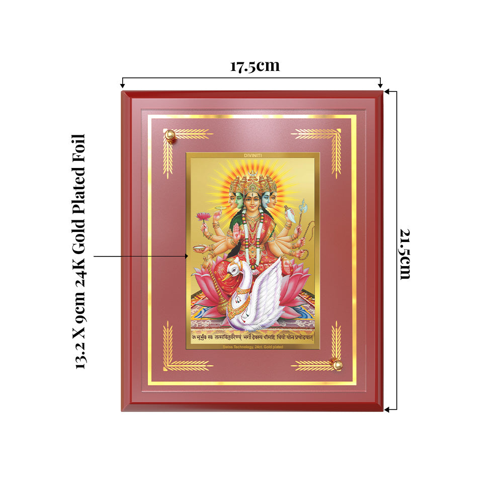 Gayatri Mata | Divine Goddess of Wisdom & Light Wall and Tabletop Photo Frame in 24K Gold Plated Foil