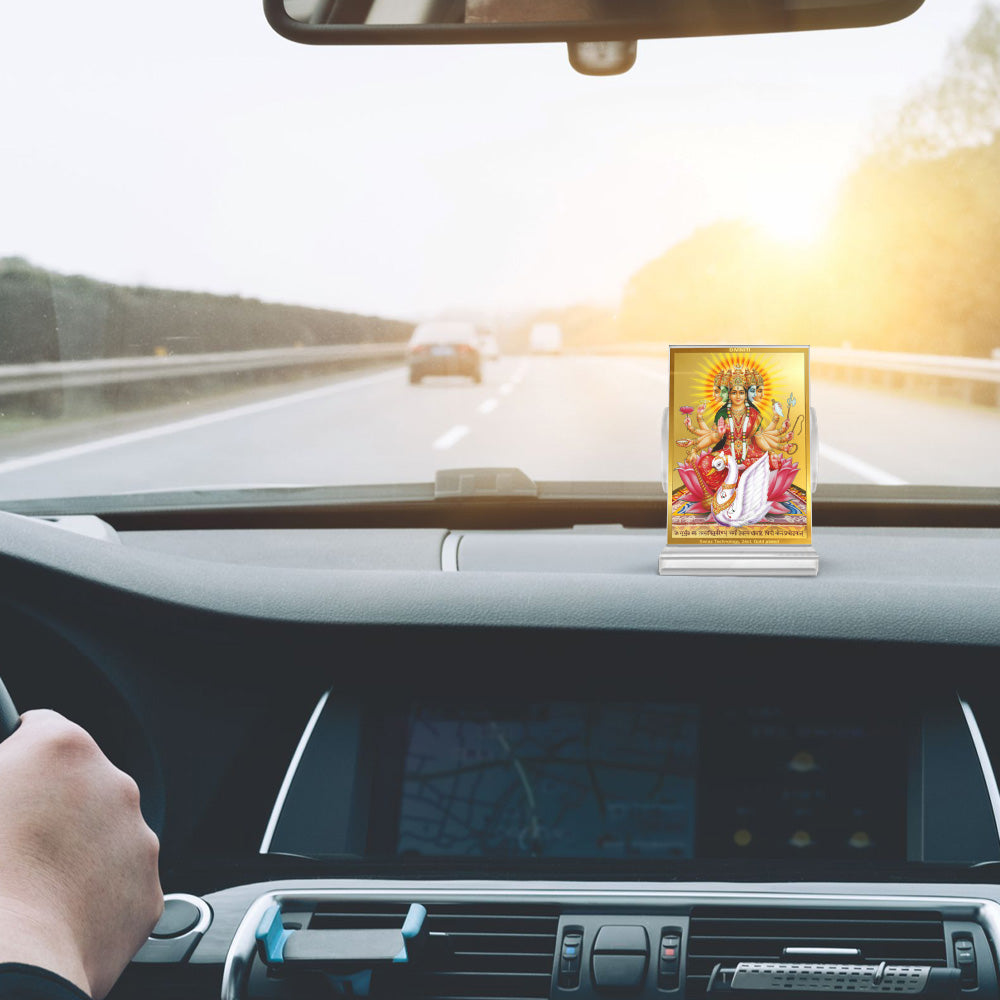 Diviniti 24K Gold Plated Foil Gayatri Mata Frame For Car Dashboard, Home Decor, Puja, Festival Gift (11 x 6.8 CM)