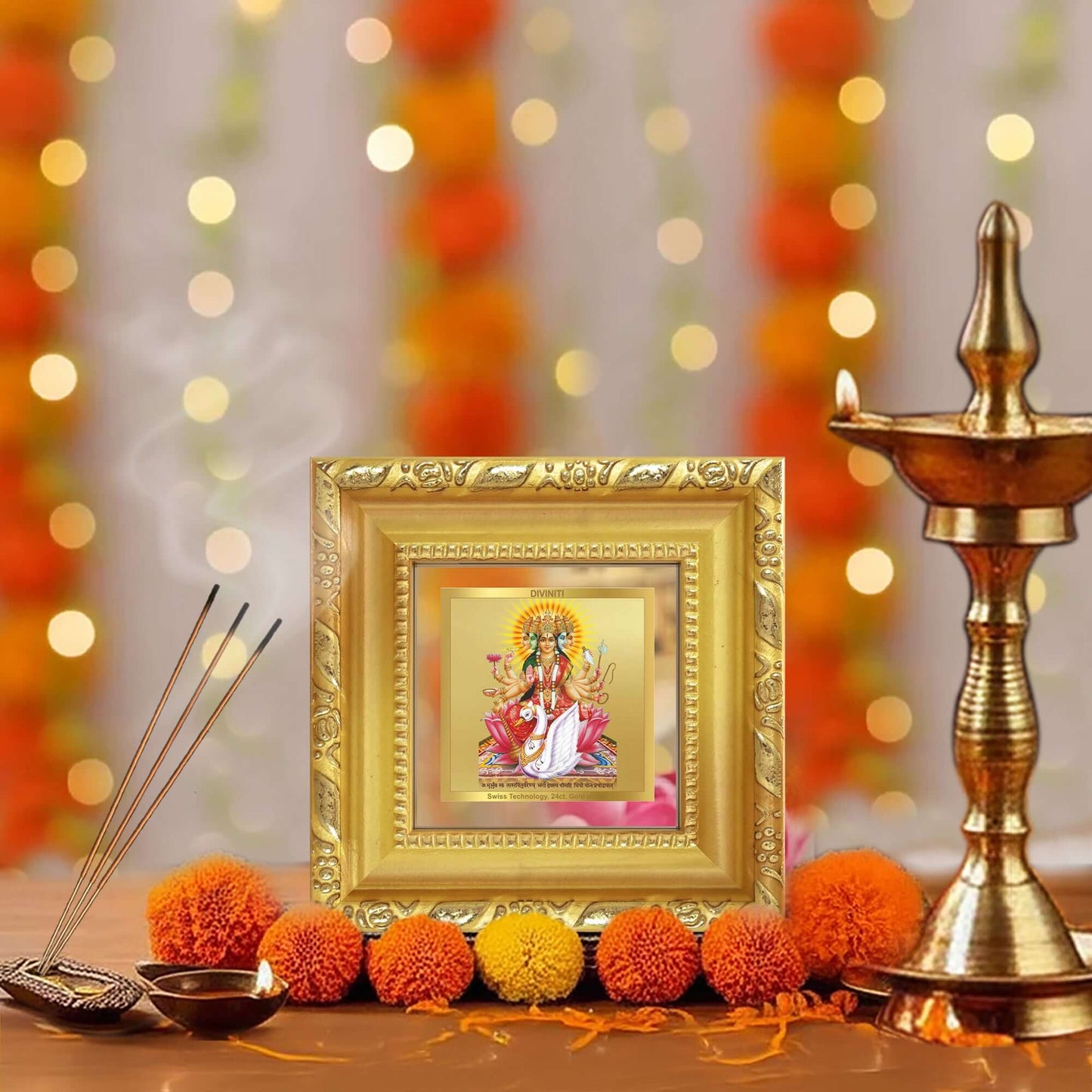 Gayatri Mata | Goddess of Wisdom | Divine Mother of Vedas For Tabletop Frame in 24K Gold Plated Foil